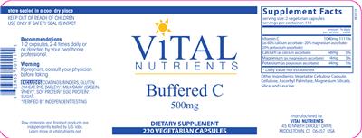 Photo of the Vital Nutrients Buffered C 500 mg label