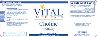 Photo of the Vital Nutrients Choline 550 mg label