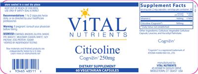 Photo of the Vital Nutrients Citicoline 250 mg label