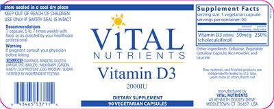 Photo of the Vital Nutrients Vitamin D3 2000 IU label