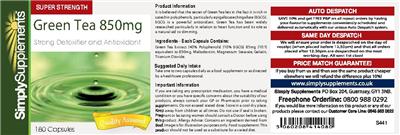 Photo of the SimplySupplements Green Tea 850 mg label