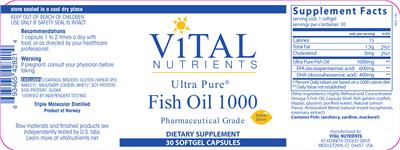 Photo of the Vital Nutrients Ultra Pure Fish Oil 1000 Lemon Flavor label