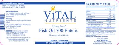 Photo of the Vital Nutrients Ultra Pure Fish Oil 700 Enteric label