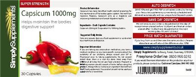 Photo of the SimplySupplements Capsicum 1000 mg label