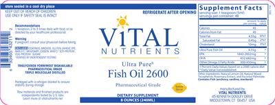 Photo of the Vital Nutrients Ultra Pure Fish Oil 2600 Lemon Flavor label