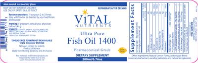 Photo of the Vital Nutrients Ultra Pure Fish Oil 1400 Lemon Flavor label