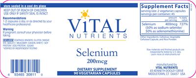 Photo of the Vital Nutrients Selenium 200 mcg label