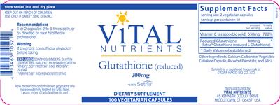 Photo of the Vital Nutrients Glutathione 200 mg label
