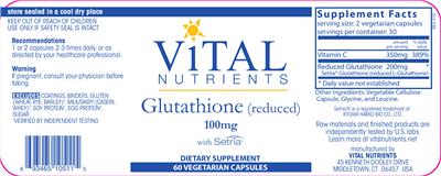 Photo of the Vital Nutrients Glutathione 100 mg label