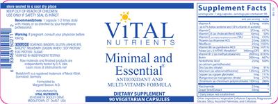 Photo of the Vital Nutrients Minimal and Essential label