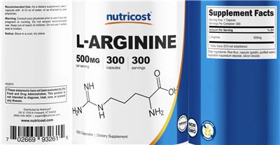 Photo of the Nutricost L-Arginine 500 mg label