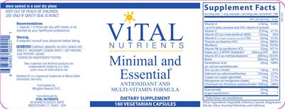 Photo of the Vital Nutrients Minimal and Essential label