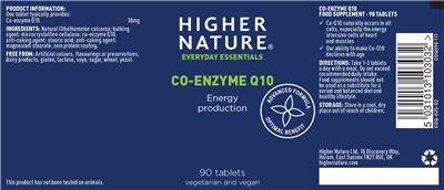 Photo of the Higher Nature Co-Enzyme Q10 label