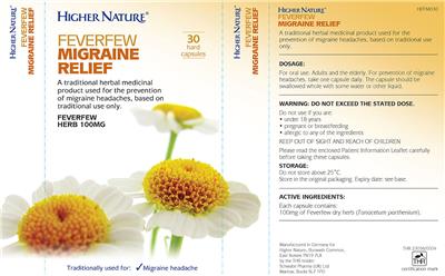 Photo of the Higher Nature Feverfew label