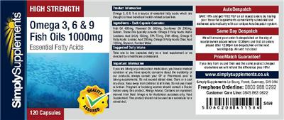 Photo of the SimplySupplements Omega 3, 6 & 9 Fish Oils 1000 mg label
