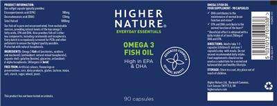 Photo of the Higher Nature Omega 3 Fish Oil label