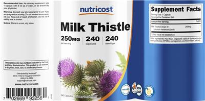 Photo of the Nutricost Milk Thistle 250 mg label