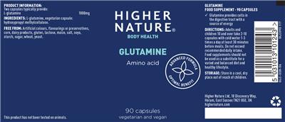 Photo of the Higher Nature Glutamine label