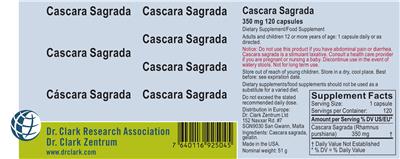 Photo of the Dr. Clark Research Association Dr. Clark Zentrum Cascara Sagrada 350 mg label