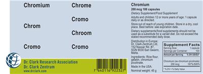 Photo of the Dr. Clark Research Association Dr. Clark Zentrum Chromium 200 mcg label