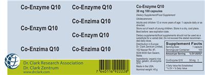 Photo of the Dr. Clark Research Association Dr. Clark Zentrum Co-Enzyme Q10 30 mg label