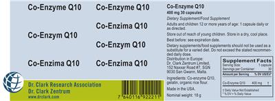 Photo of the Dr. Clark Research Association Dr. Clark Zentrum Co-Enzyme Q10 400 mg label