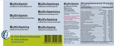 Photo of the Dr. Clark Research Association Dr. Clark Zentrum Multivitamin and Mineral Formula without Iron label