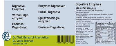 Photo of the Dr. Clark Research Association Dr. Clark Zentrum Digestive Enzymes 500 mg label