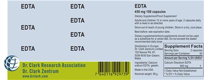 Photo of the Dr. Clark Research Association Dr. Clark Zentrum EDTA 450 mg label