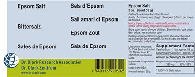 Photo of the Dr. Clark Research Association Dr. Clark Zentrum Epsom Salt label