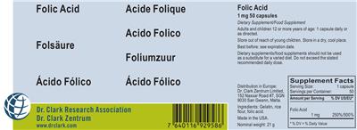 Photo of the Dr. Clark Research Association Dr. Clark Zentrum Folic Acid 1 mg label
