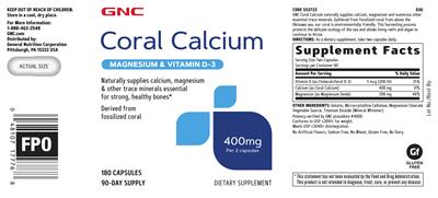 Photo of the GNC Coral Calcium 400 mg label