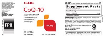 Photo of the GNC CoQ-10 100 mg label