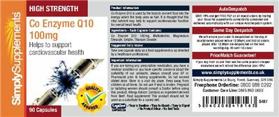 Photo of the SimplySupplements Co Enzyme Q10 100 mg label