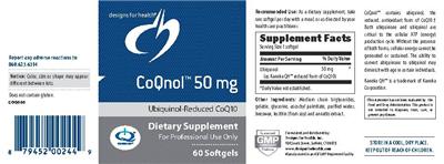 Photo of the Designs for Health CoQnol 50 mg label