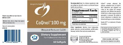 Photo of the Designs for Health CoQnol 100 mg label