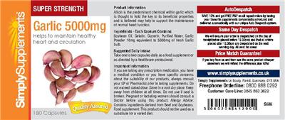 Photo of the SimplySupplements Garlic 5000 mg label
