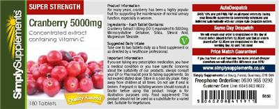 Photo of the SimplySupplements Cranberry 5000 mg label