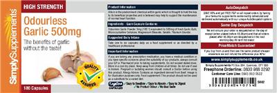 Photo of the Simply Supplements Odourless Garlic 500 mg label