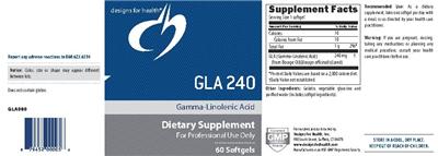 Photo of the Designs for Health GLA 240 Gamma-Linolenic Acid label