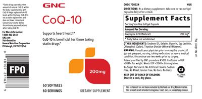 Photo of the GNC CoQ-10 200 mg label