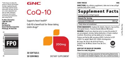 Photo of the GNC CoQ-10 200 mg label