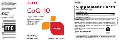 Photo of the GNC CoQ-10 400 mg label