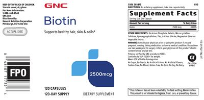Photo of the GNC Biotin 2500 mcg label