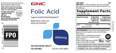 Product label for Folic Acid 400 mcg