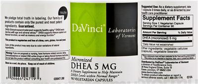 Photo of the DaVinci Laboratories Of Vermont Micronized DHEA 5 mg label