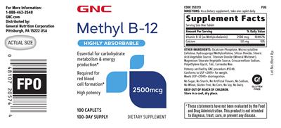 Photo of the GNC Methyl B-12 2500 mcg label
