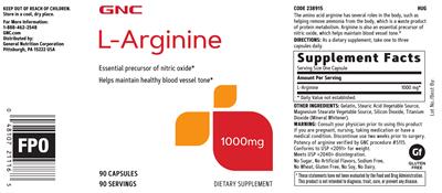 Photo of the GNC L-Arginine 1000 mg label
