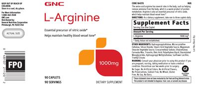 Photo of the GNC L-Arginine 1000 mg label
