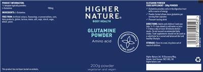 Photo of the Higher Nature Glutamine Powder label